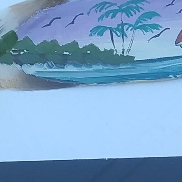 Vintage framed under glass painted feather artist sign from Costa Rica sail boat - Picture 7 of 15